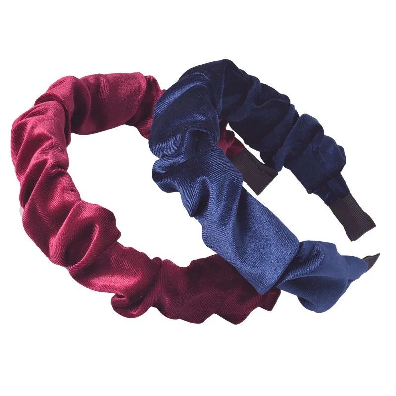 CN Корея Ruched Velvet Hairband Зима Простой ободок для женщин ручной работы Нескользящие девушки тюрбан повязка на голову аксессуары для волос