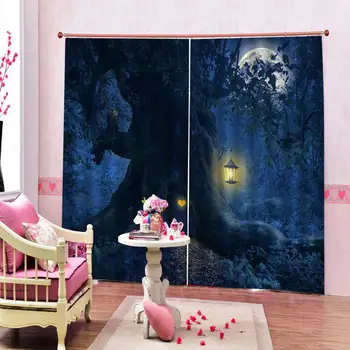 

Custom Nordic natural scenery blackout curtains for living room bedroom window curtains Big tree in the night sky Home drapes