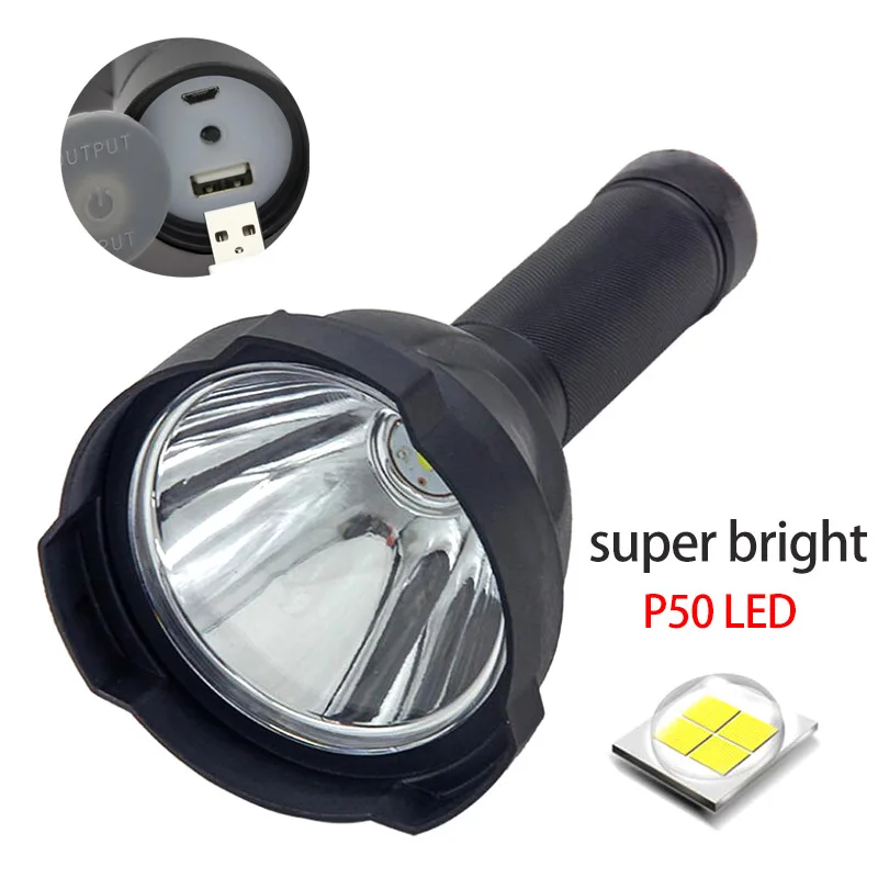 Long Range Searchlight Led Flashlight xhp50.2 USB Rechargeable Powerful super bright lanterna Flash Search Light powerbank Torch