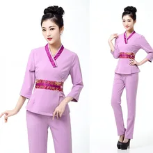 Для женщин Рабочая одежда 2 шт. Комплекты Женские Сауна ванны для ног Форма Красота Костюмы косметичка медицинская рабочая одежда, униформа для сотрудниц спа-салонов