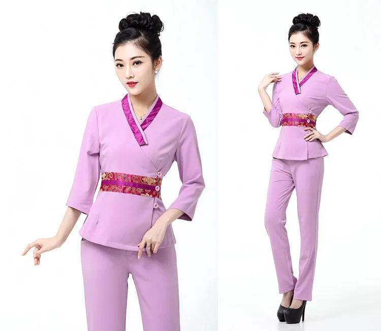 

Women Workwear 2pcs Sets Female Sauna foot bath Uniforms Beauty Clothing Beautician Medical Work Clothes SPA Uniform