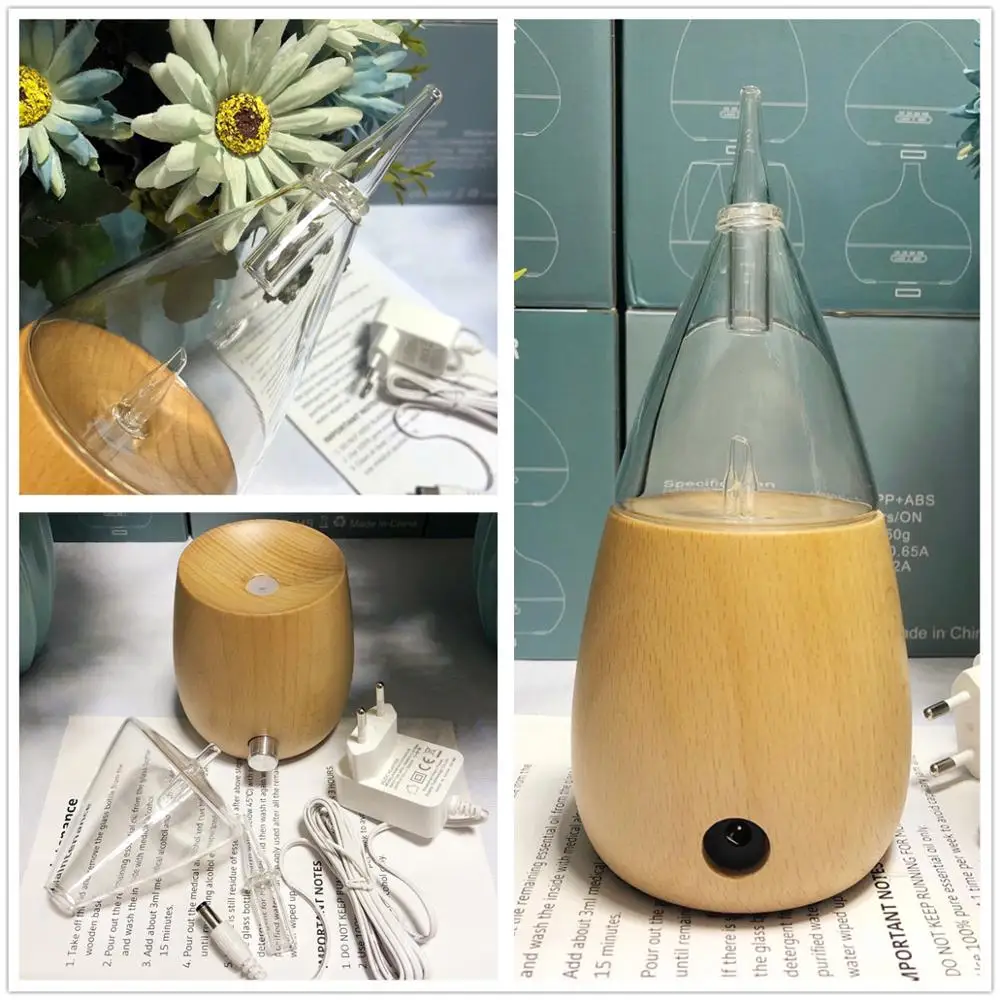 Waterless Aroma Essential Oils Diffuser Wood Glass Aromatherapy Fragrance Diffuser No Water Scent Nebulizer Vaporizer For Home 5
