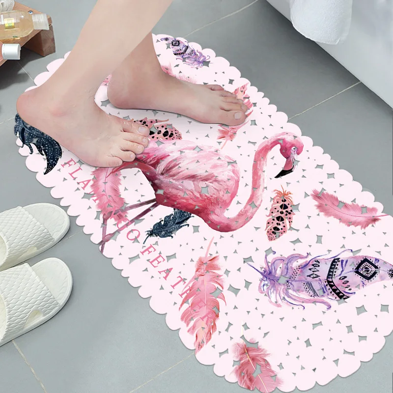 

35cm*69cm Cute Cartoon Anti-Slip PVC Bath Mats With Sucker Drain Holes Bathroom Carpet Shower Pad Soft Massage Pad Multi-Color