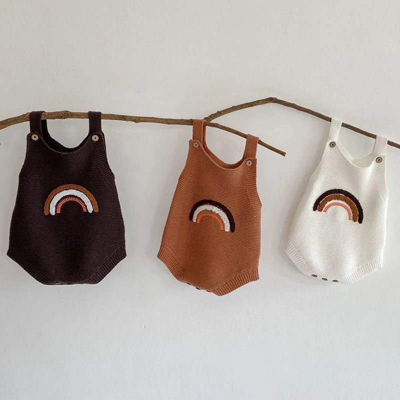 

Spring Baby Boys Girl Sleeveless Knit Rompers Kids Boy Girl Braces Rainbow Rompers Baby Boys Girl Newborn Rompers Clothes