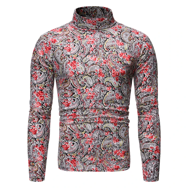 Luxury Floral Turtleneck Sweaters Men Casual Fashion Long Sleeve Pullover Mens Sweater Shirt Autumn Male Knitted Clothes Coats
