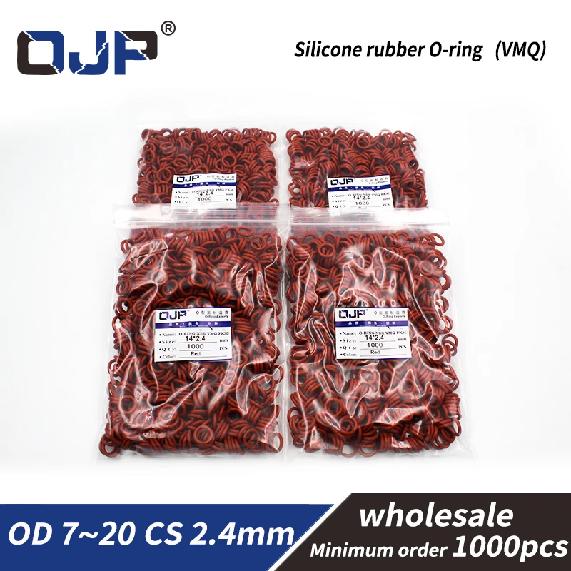 CS2.4mm Толщина 1000 шт./лот красные силиконовые уплотнительное кольцо VMQ OD7/8/9/10/11/12/13/14/15/16/17/18/19/20-хомут с круглым воротником для мальчиков и девочек резиновый уплотнитель