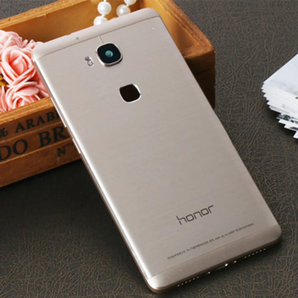 Чехол на заднюю крышку для Huawei Honor 5X, алюминиевый чехол для замены задней двери батареи. Боковые кнопки/стекло объектива - Цвет: Gold for Honor 5X