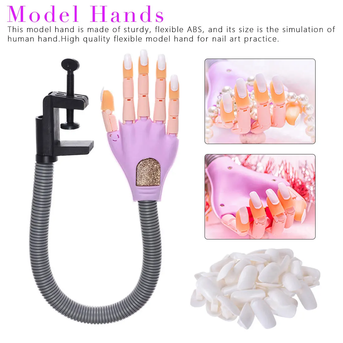 

Professional 1 Practice Hand+200pcs Nail Tips Nail Art Hands Tool Adjustable Nail Art Model Hands DIY Manicure Tool For training
