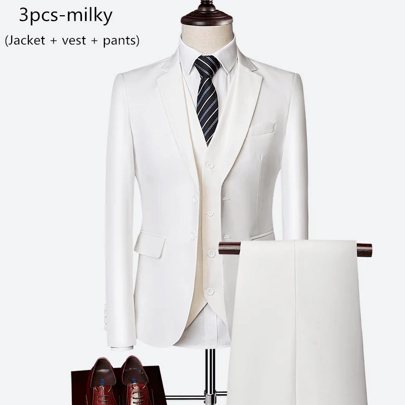3pcs-white Пиджак+ брюки+ жилет) роскошный классический мужской повседневный деловой костюм, Свадебный Выпускной мужской смокинг, тонкий мужской костюм, одежда для джентльмена - Цвет: 3pcs-white