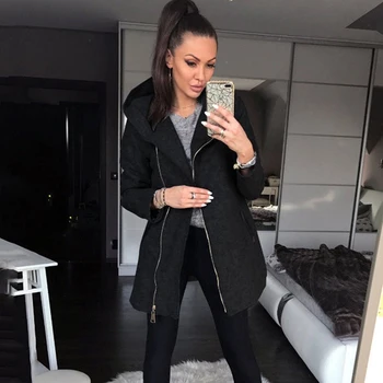 

Casual Coat Jacket Top Women Coat Hooded Side Zip Pocket Stitching Long Sleeve Jacket For Autumn Winter Solid Color