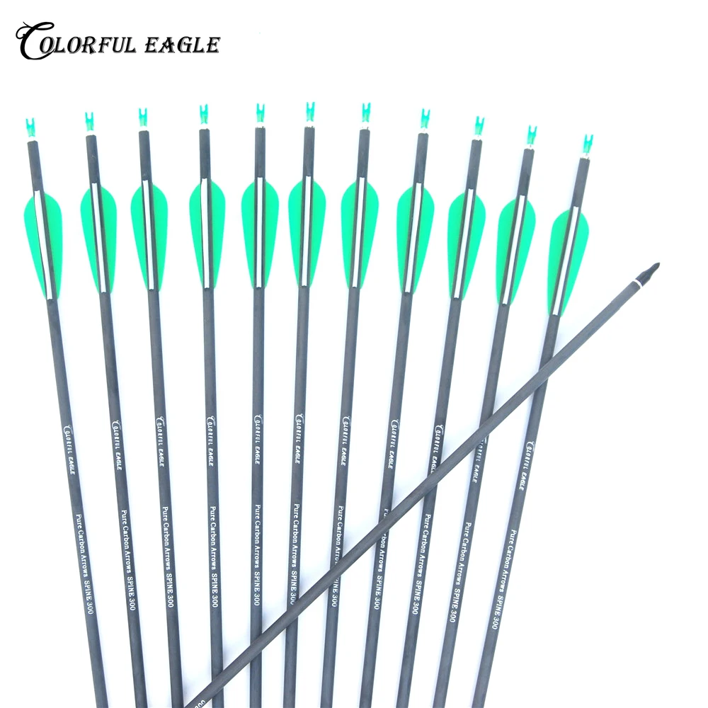 28"/30"/31" Spine 300 400 ID 6.2mm Pure Carbon Arrows for Recurve Compound Bow Arrow Hunting Shooting Archery
