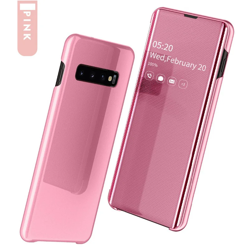 Умный зеркальный Чехол С Откидывающейся Крышкой для Samsung Galaxy S8 S9 S10 плюс S10e S7 Edge Note 8 9 A30 A50 A70 A7 A750 оригинальная крышка - Цвет: RoseGold