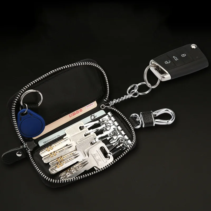 

High Quality Black Suede Leather Key Cover Multi-Function Large Capacity Car Key Case Bag Car Accessories