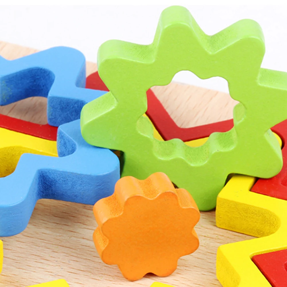 Деревянная Радужная цветная Геометрическая настольная игра-головоломка в форме познания обучающая игрушка