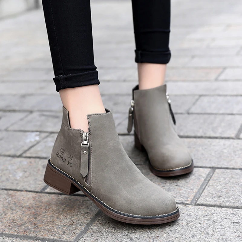 

Low Heels booties Round Toe Lace Up Women's Rubber Boots Booties Ladies Shoes Bootee Woman 2019 Chunky Med Rain Rock Mid Calf