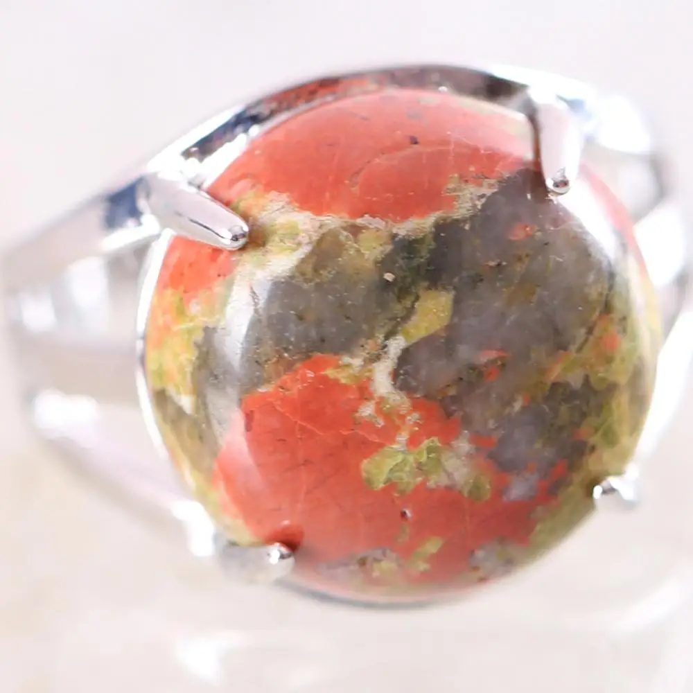 1 шт. женское кольцо из натурального камня Unakite Epidote круглый кабошон бисер
