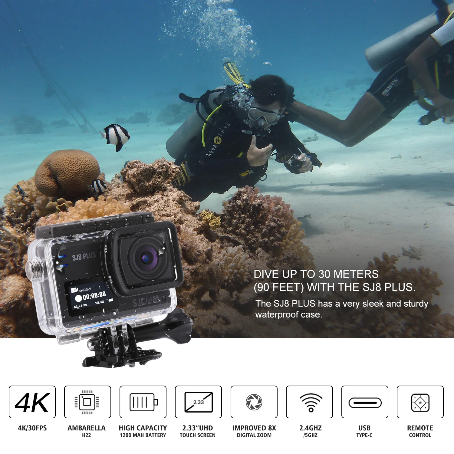 SJCAM SJ8 Plus Action Camera Sports  1290P DV4K WiFi Remote 30m Underwater Waterproof SJ Outdoor Sport Camera