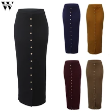 Womail юбка Женская эластичная лента Женская юбка карандаш новинка осень зима теплая трикотажная прямая юбка в рубчик средней длины черная юбка