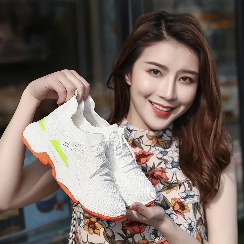 

2019 Spring And Summer New Style Korean-style Versatile Athletic Shoes Women's Fly Woven Socks Shoes Students Casual Dad Shoes W