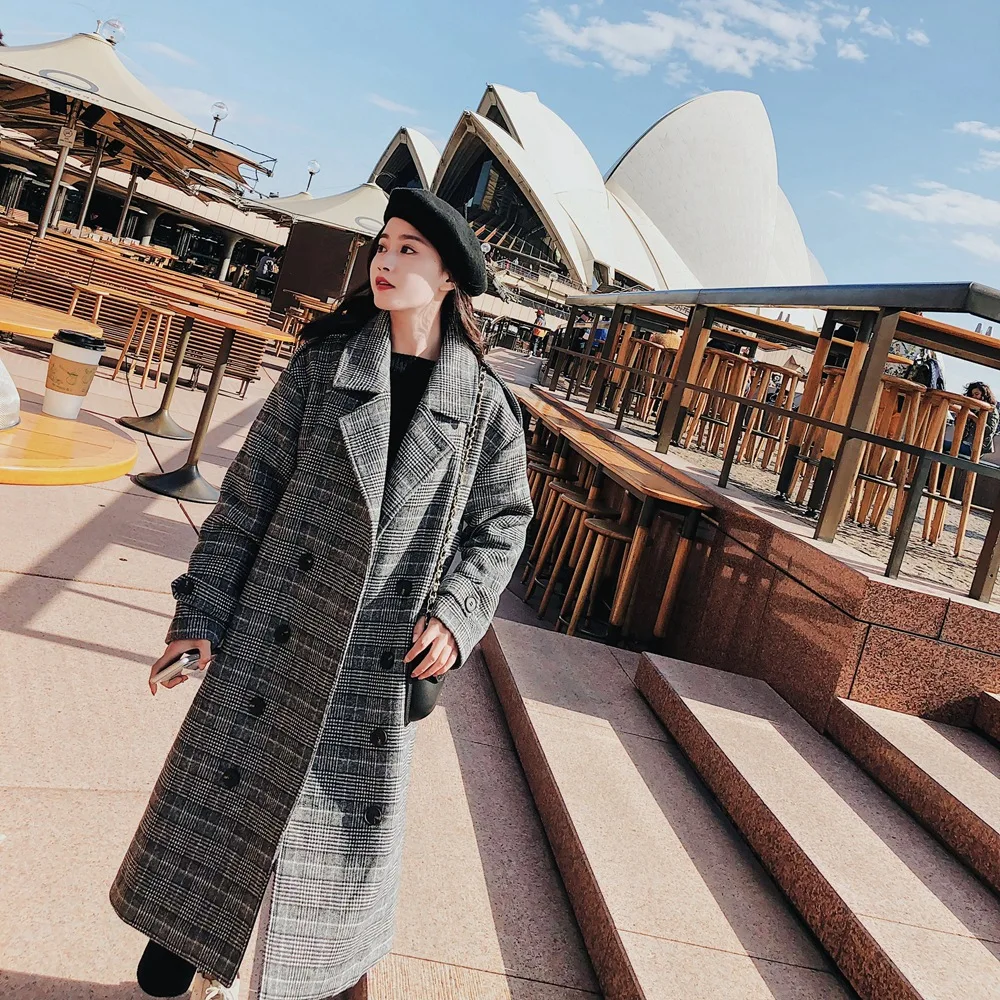 

2018 Winter New Style WOMEN'S Dress Woolen Jacket-Style Retro Hepburn Style Pattern Double Breasted Wool Woolen Overcoat