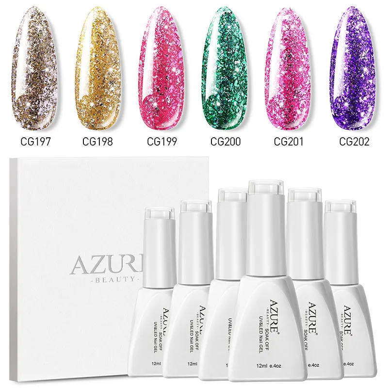 6PCS Azure beauty 6 шт/4 шт Платиновые Блестки УФ-гель для ногтей впитывающийся Блестящий лак для ногтей набор гель-лака с алмазным блеском - Цвет: 6PCS