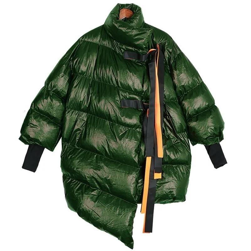 GALCAUR, зимние женские парки, куртка со стоячим воротником, длинный рукав, бандаж, необычное пальто, женская куртка, модная уличная одежда - Цвет: Green