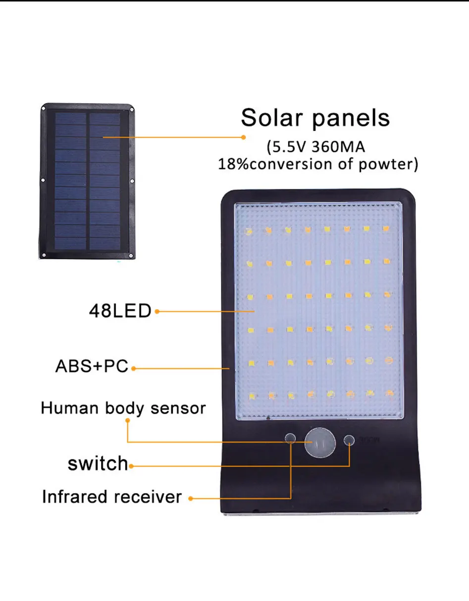 IP65 3.7V 2200MAH Solar Outdoor Led Spotlight Modern Remote Control ABS LED Solar Lights Sunlight Street Garden Powered Lighting  (6)