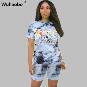 

Wuhaobo Women Sets Summer Tracksuits Print Sportswear Top Tees +Shorts Suit Two Piece Set Club Party Street 2 Pcs Sexy Outfits