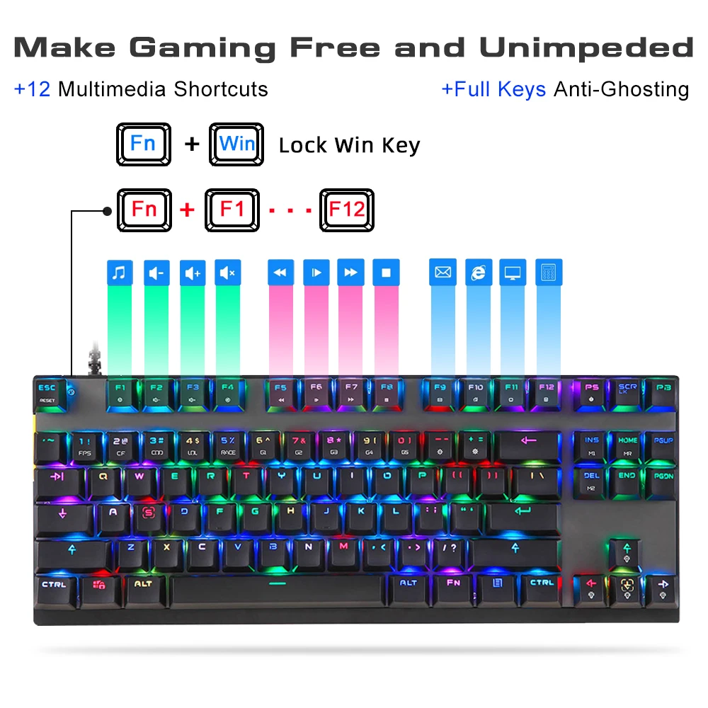 Original Newest Motospeed Gaming Mechanical Keyboard Blue Red switch RGB Backlit Gamer Keyboards 87 Key For Computer Laptop