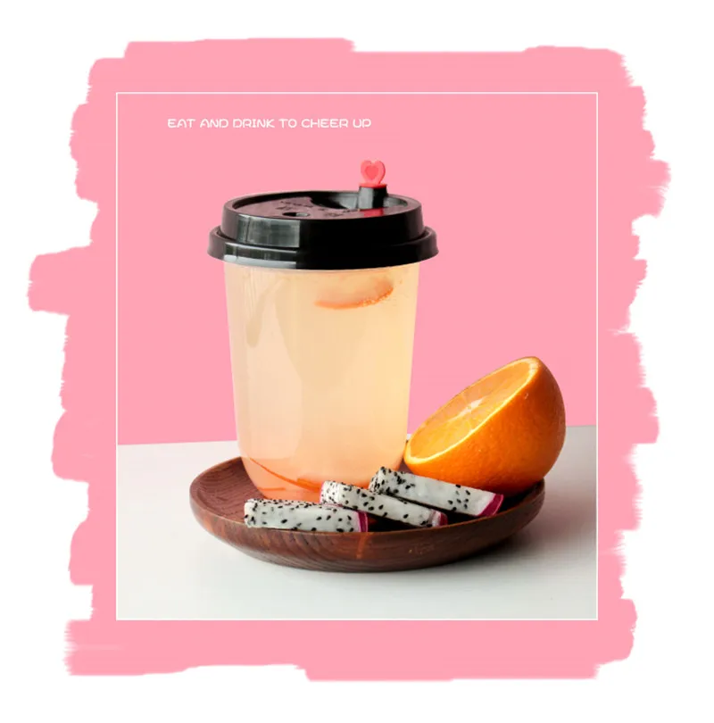 50 шт прозрачная Одноразовая Пластиковая Чашка 500 мл кофе напиток на вынос упаковка чашка вечерние подарки на день рождения термосы с изображением фламинго с крышкой
