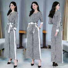 Wide Leg Pants Suits For Women 2 Two Piece Sets Elegant Stripe Korean High Waist Trousers Female Office Ladies Work Plus Size Wide Leg Pants Suits For Women 2 Two Piece Sets Elegant Stripe Korean High Waist Trousers Female Office Ladies Work Plus Size