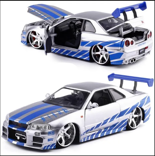 Beste 124 NISSAN R34 legering model auto, hoge simulatie glijden speelgoed, kinderen collectie geschenken, gratis verzending