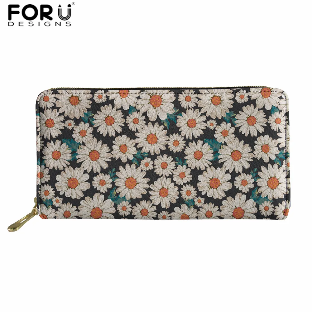 FORUDESIGNS/кошелек с ромашками, Женский кошелек из искусственной кожи, Роскошные Дизайнерские Длинные кошельки и кошельки, Женский кошелек с держателем для карт