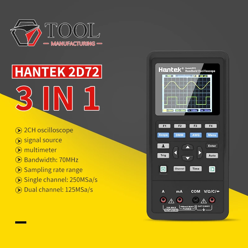 Hantek 2D72 Цифровой мультиметр генератор сигналов Ручной осциллограф портативный 3в1