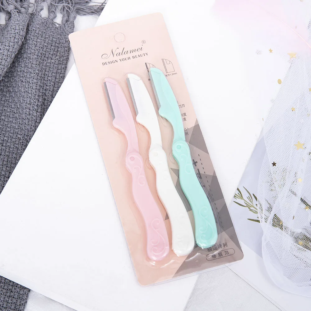 3Pcs/Set Foldable Facial Eyebrow Trimmer Armpit Hair Razor Beauty Face Eye Brow Shaper Shaver Stainless Steel Blades Makeup Tool