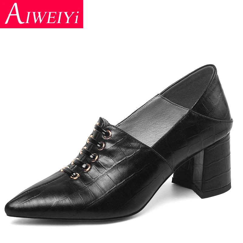 Woman High Heels Pointed toe Platform Pumps Black Beige Simple Style Basic Genuine Leather Non-Slip Work Shoes | Обувь