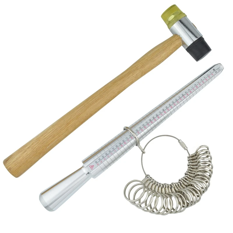 

Jewelers Rubber Hammer, Ring Mandrel Sizer With Ring Sizer Gauge Set Of 27 Pcs Circle Models Jewelry Tools Kit For Jewelry Makin