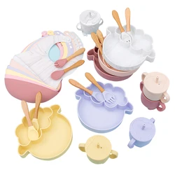 pour bébés enfants alimentation solide assiette alimentation liquide assiette assiette ventouse vaiselle cuillere assiette vaisselle 1 Set Bébé Plaque D'alimentation Étanche Silicone Cuillère En Forme De Mouton Silicon 