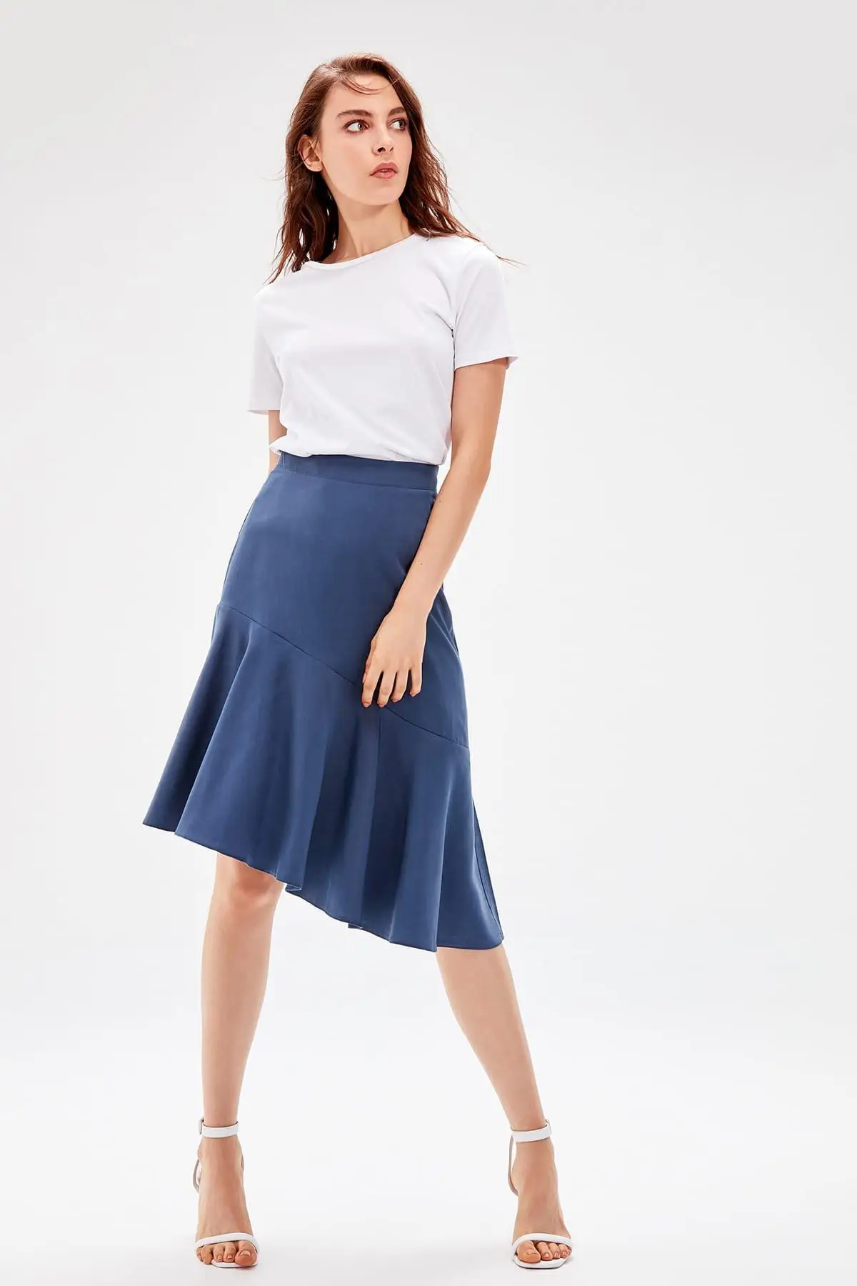 Trendyol синяя Асимметричная юбка TWOAW20ET0087