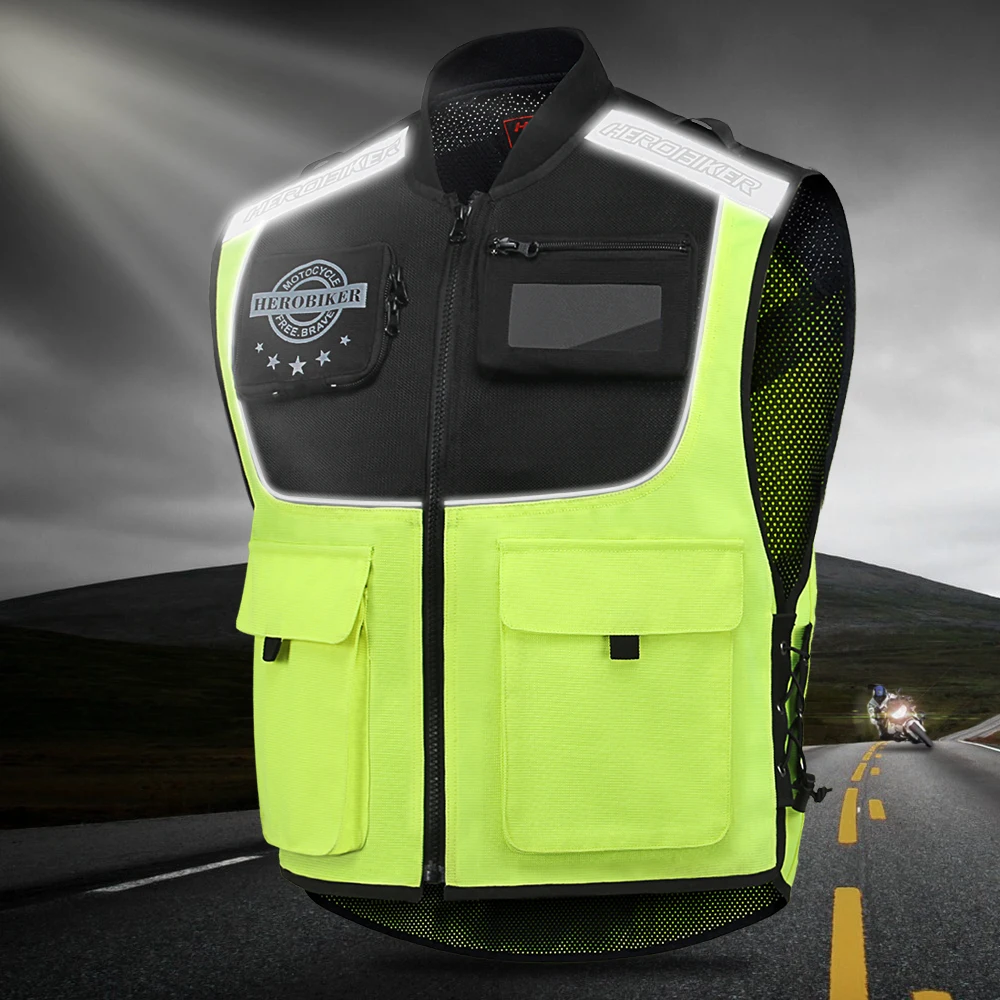 HEROBIKER мотоциклетная куртка защитная Экипировка мото Ночная Светоотражающая куртка летняя мотокросса бездорожье жилет защитный жилет