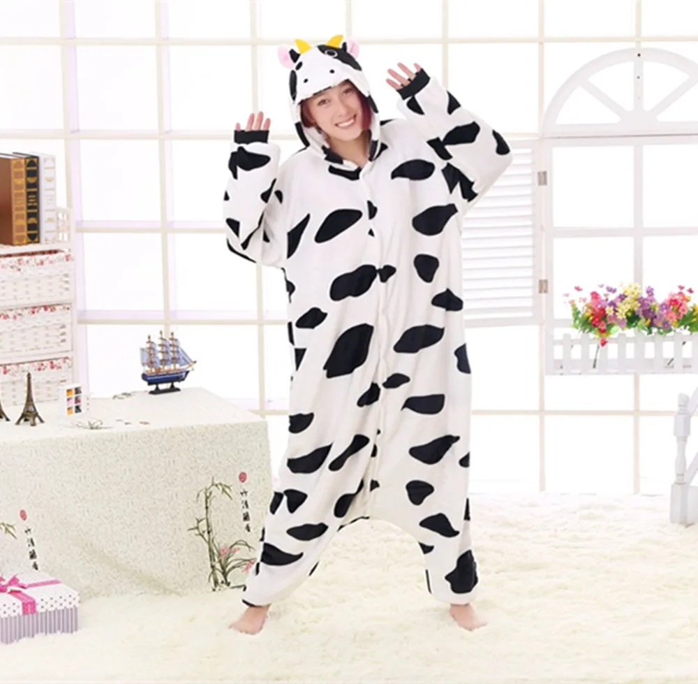 Kid Adult Cow Kigurumi Onesie Women Animal Costume Fancy Soft Cow Cosplay Onepiece Child Boy Girl Winter Sleeping Suit