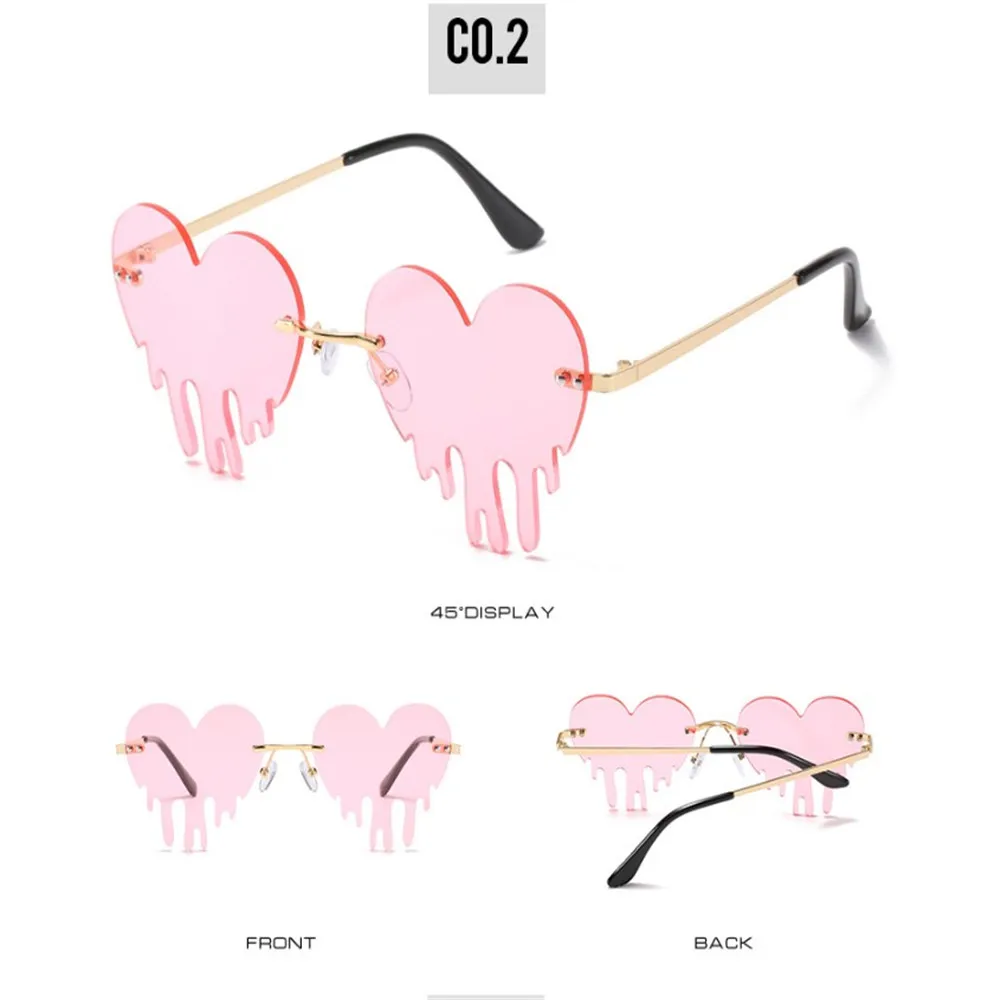 Fashion Colorful Heart Sunglasses Women Men Funny Party Sun Glasses Female Big Metal Rimless Shades Eyewear Driver Goggles