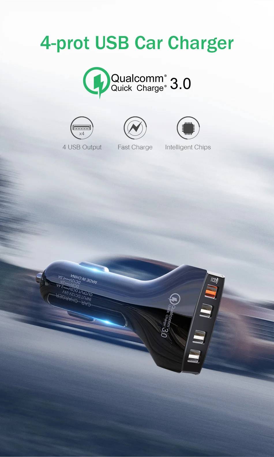 4 usb порта автомобильное зарядное устройство QC3.0 Quick Charge 3,0 адаптер для huawei Nova 5 5i Pro 5T P30 P20 4USB кабель для быстрой зарядки мобильного телефона