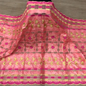 

African bazin riche fabric with brode Latest fashion embroidery bazin lace fabric with net lace 7 yards HL062902