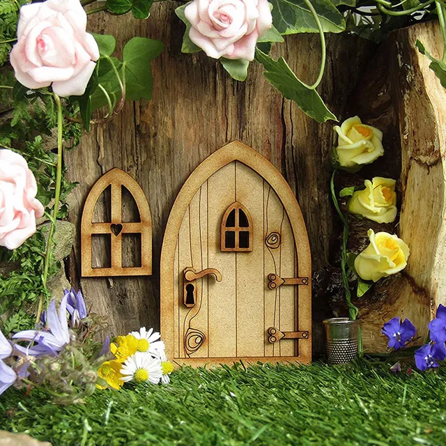 Wooden Mini Fairy Elf Door DIY Painting Vintage Decoration Dollhouse Garden Craft DIY Doll House Micro Landscape Accessories 1