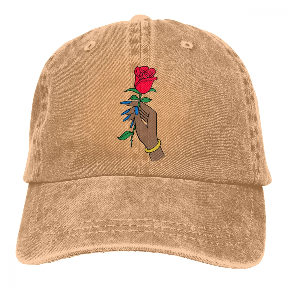 Розовый цветок Casquette черный унисекс Мужские Женские джинсовые бейсболка с ремешком кепки Регулируемый Гольф папа шляпа - Цвет: Хаки