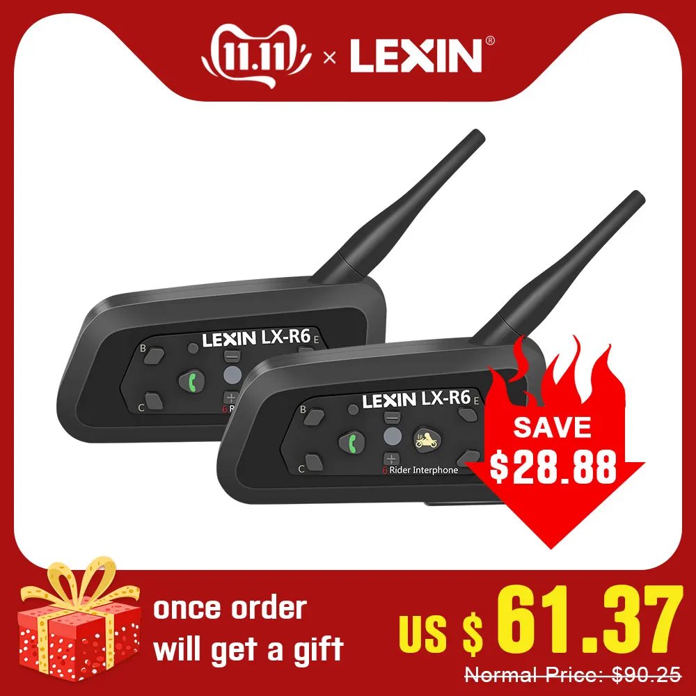 2PCS Lexin R6 Motorcycle Bluetooth Helmet Headsets Intercom for 6 riders BT Wireless intercomunicador Interphone MP3