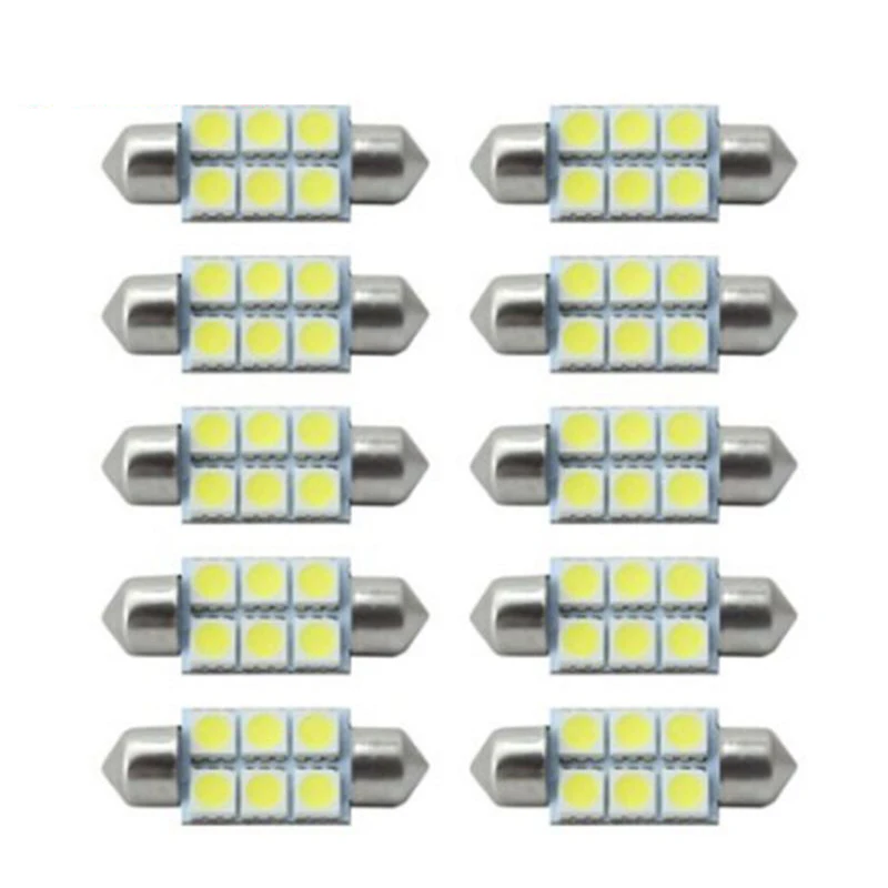 

10PCs Auto Festoon 31mm 36mm 39mm 41mm 5050 6 SMD White 12V C5W Car LED Reading Dome Licence Lamp Light Canbus