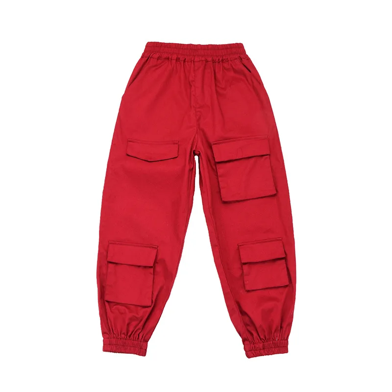 Детская модная одежда в стиле хип-хоп; толстовка с капюшоном; куртка; пуловер; топ для бега; повседневные штаны для девочек и мальчиков; танцевальный костюм; одежда - Цвет: red pants