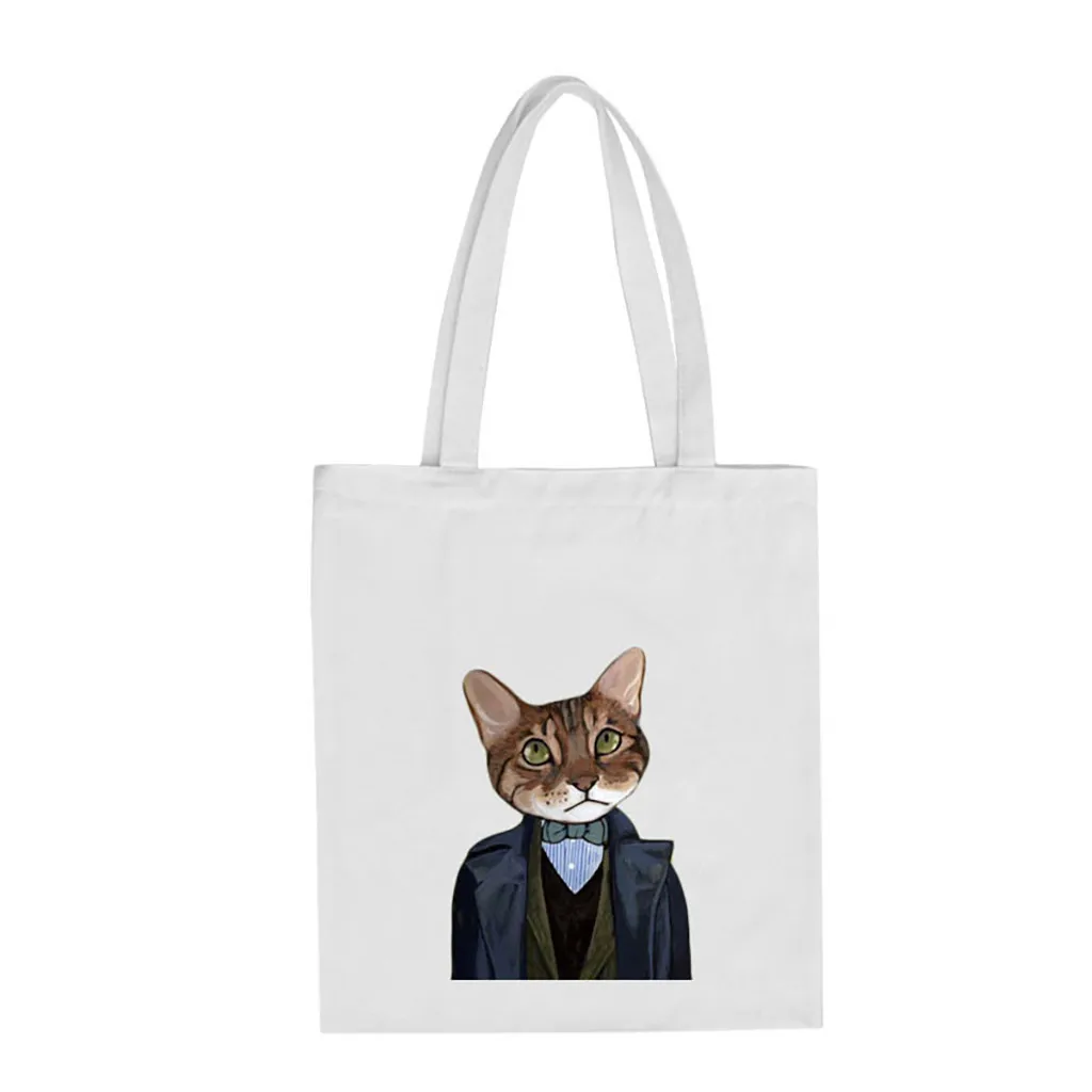 Bolsa de compras женская сумка-шоппер сумка Корейская оригинальная Милая кошка экологический холст сумки животные принты девушка молодежный рюкзак